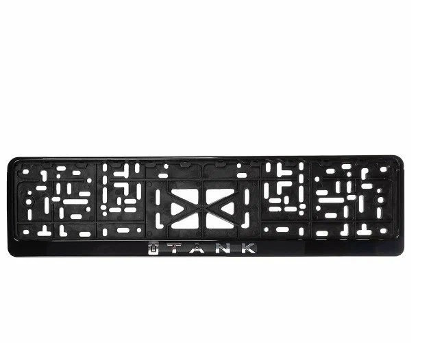 Рамка для номера пластм с защелкой черная СТД TANK (рельеф серебро) 1шт